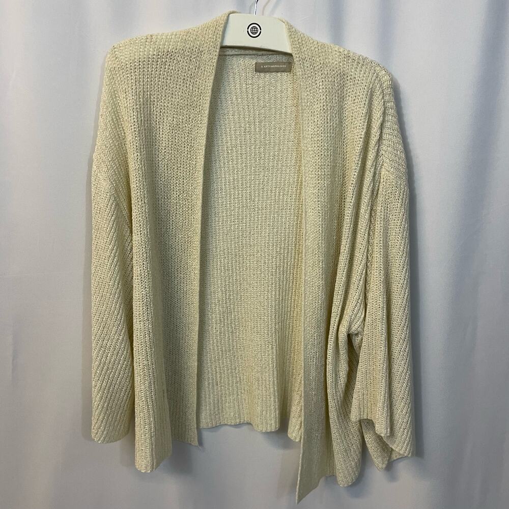 Anthropologie Cream Open Front Wide Sleeve Knit Cardigan Small/Medium